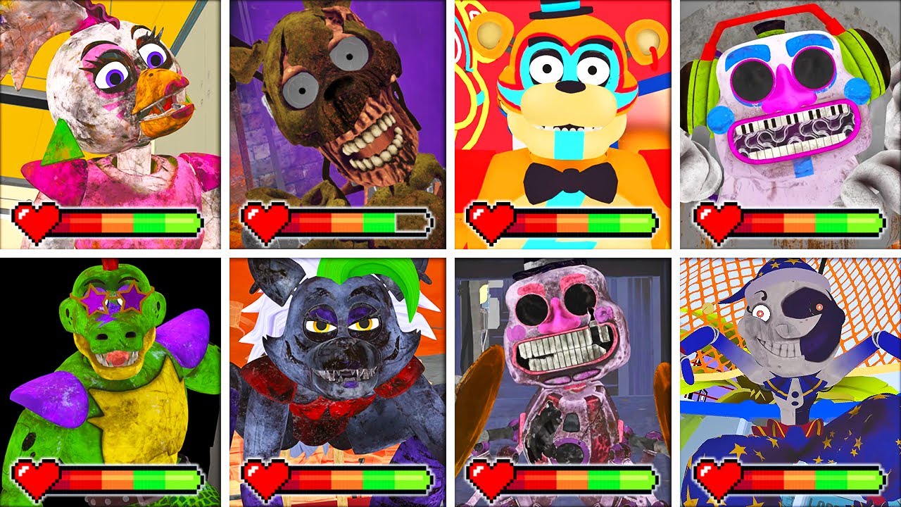 FNAF Security Breach - All BOSSES in BRIGHT Mode with Healthbars