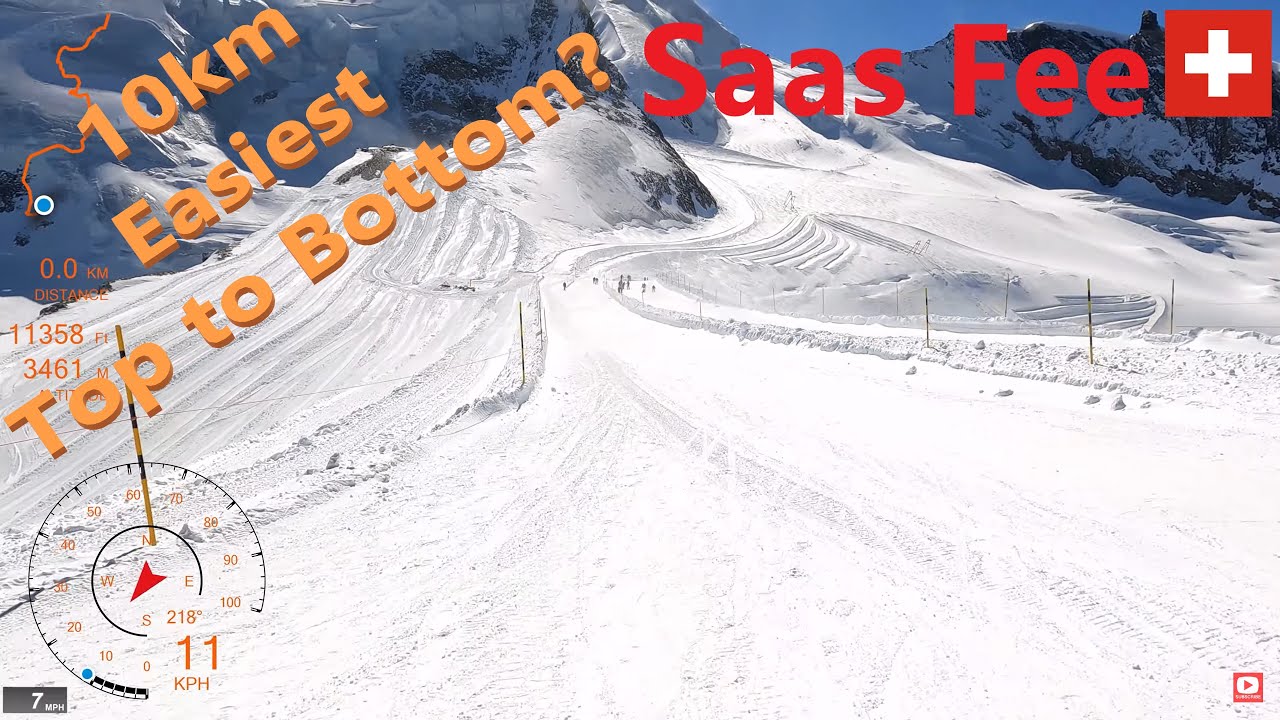 [4K] Skiing for Intermediates, Saas Fee 10 km Easiest Top to Bottom? Wallis Switzerland, GoPro HERO9