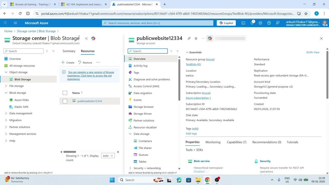 Configure Azure Blob Storage – Lab | AZ-104– Day 40