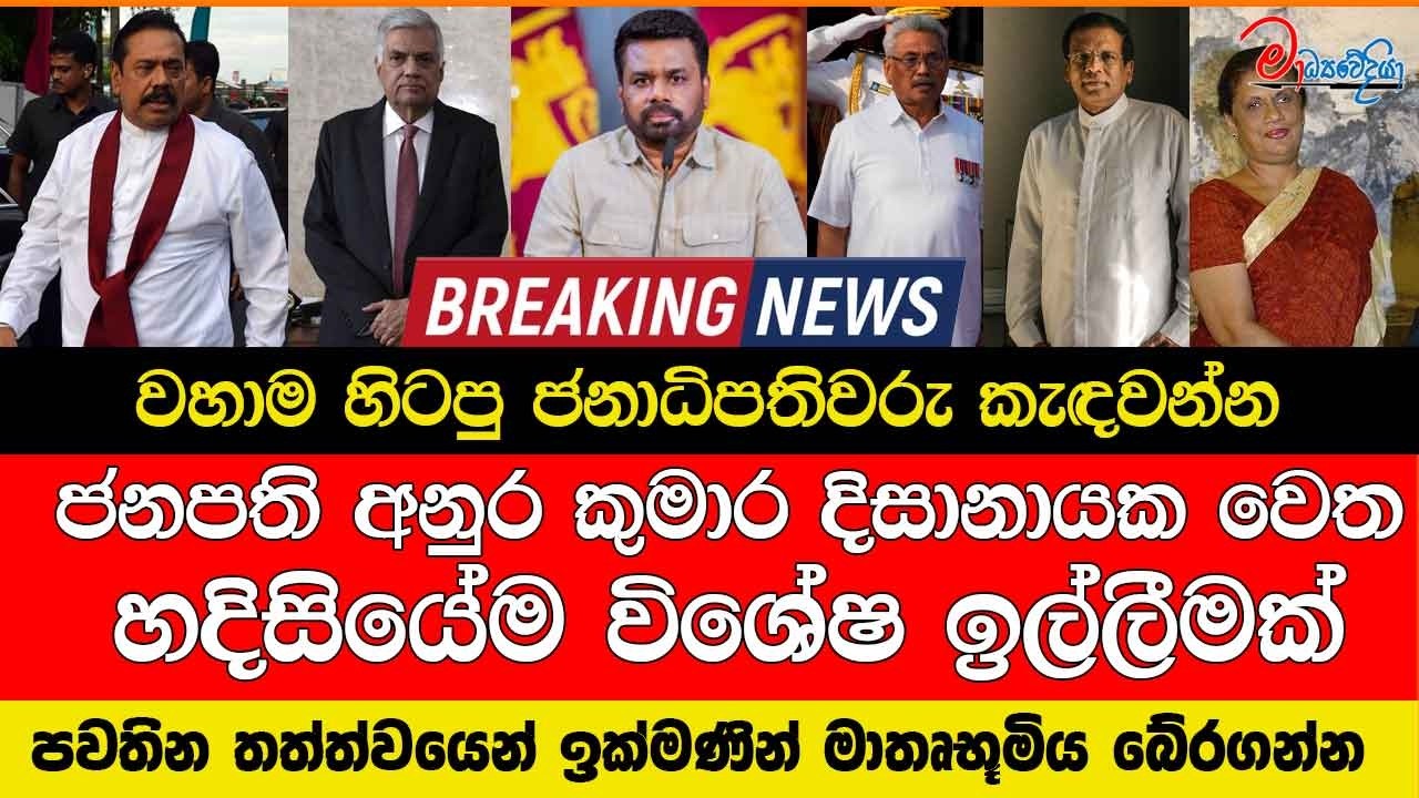 පවතින තත්ත්වයෙන් ඉක්මණින් මාතෘභූමිය බේරගන්න හිටපු ජනාධිපතිවරු කැඳවන්න ජනපති අනුර වෙත හදිසි ඉල්ලීමක්