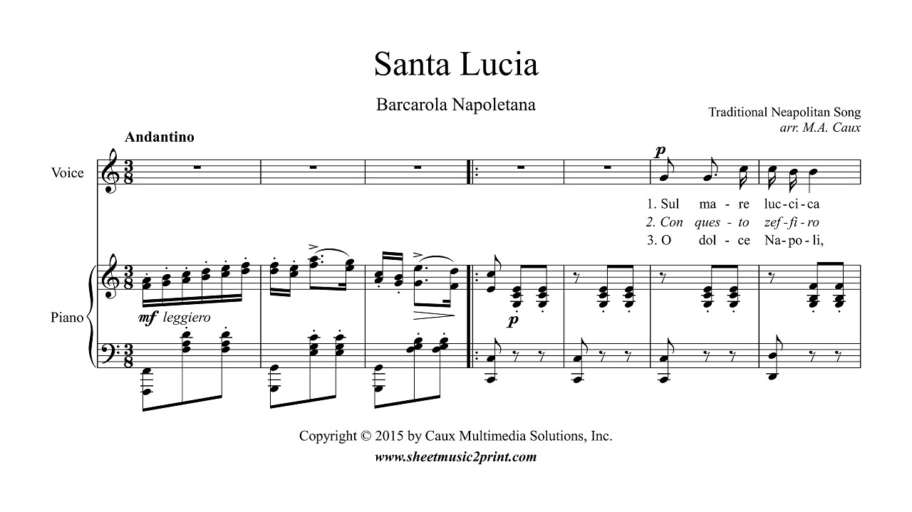 Santa Lucia - Voice (Medium High) - C Major