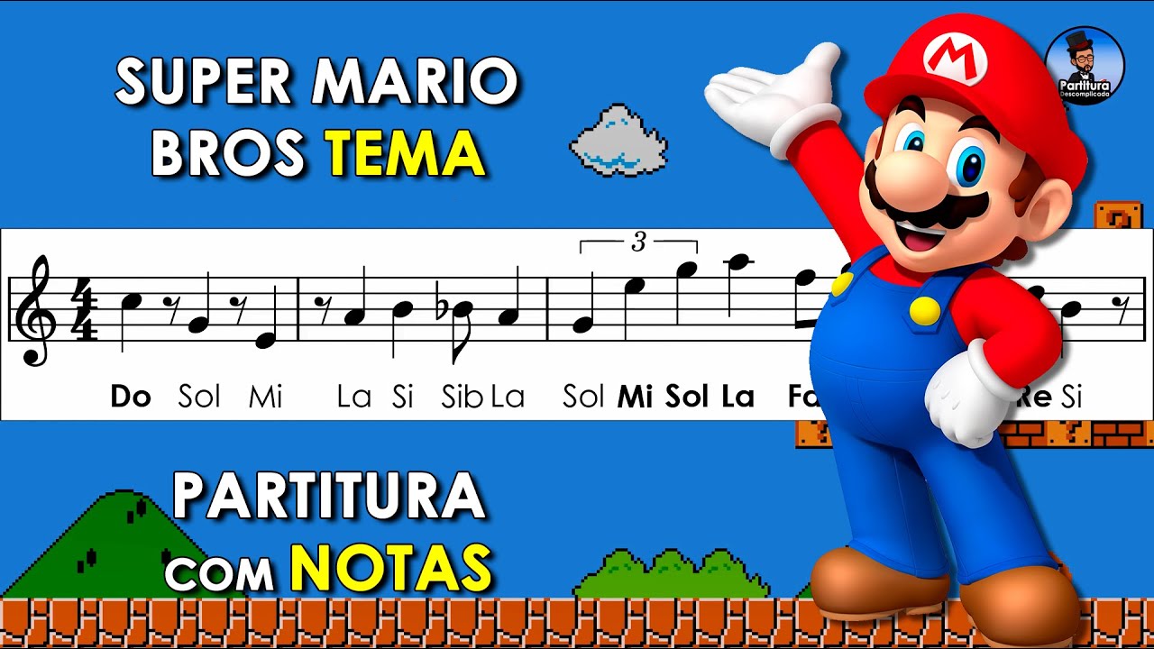 Super Mario Bros | Partitura com Notas para Flauta Doce, Violino com Playback no Piano