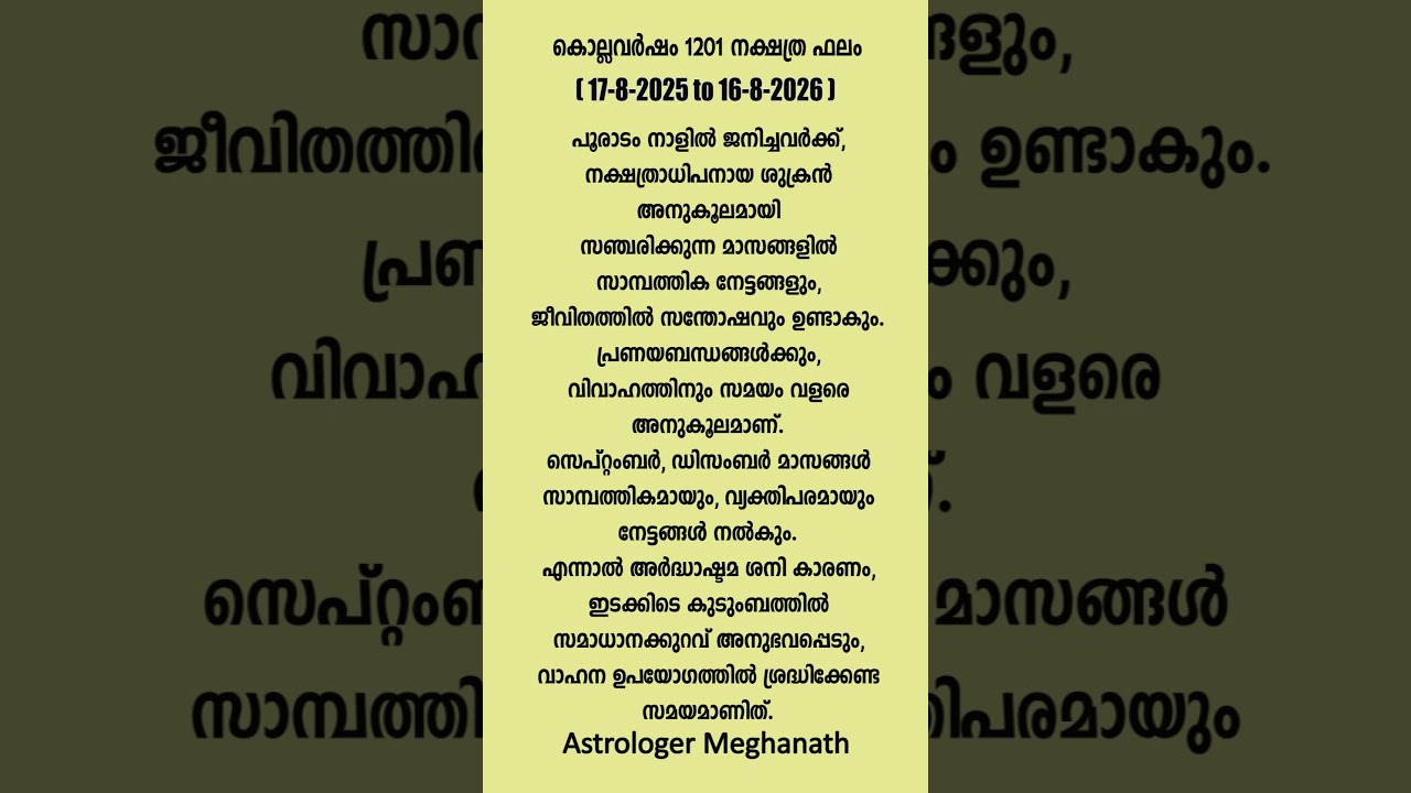 Pooradam Nakshatra Phalam #nakshatraphalam #shorts