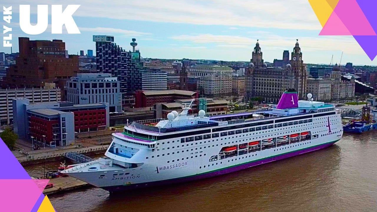 🚁  4K Drone Tour of Liverpool Waterfront | Mersey River, Historic Docks & Ambition Cruise Ship 🚢