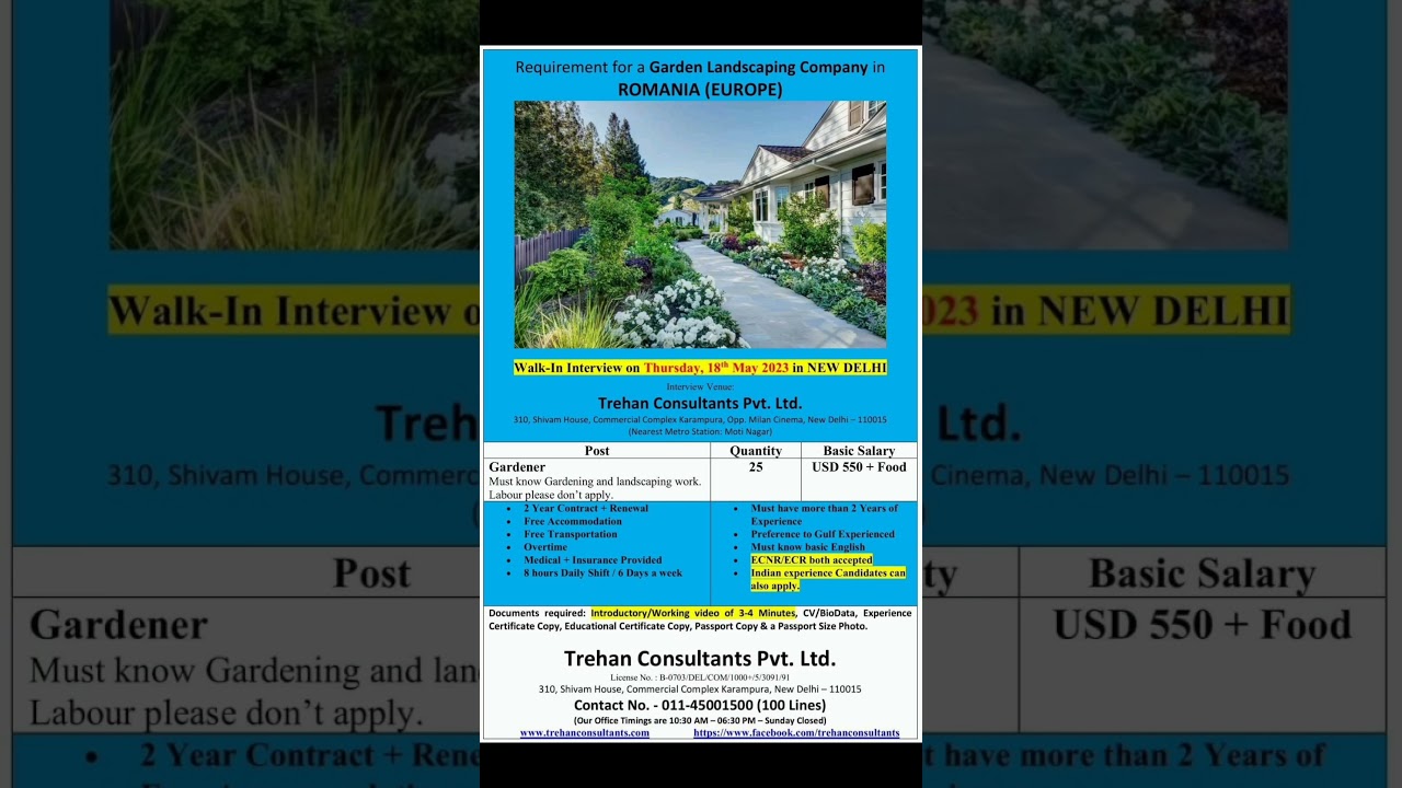 Gardener job vacancies - Hiring for Romania, Europe 12 May, 2023 04:31 am #gardnerjobs #romaniajobs