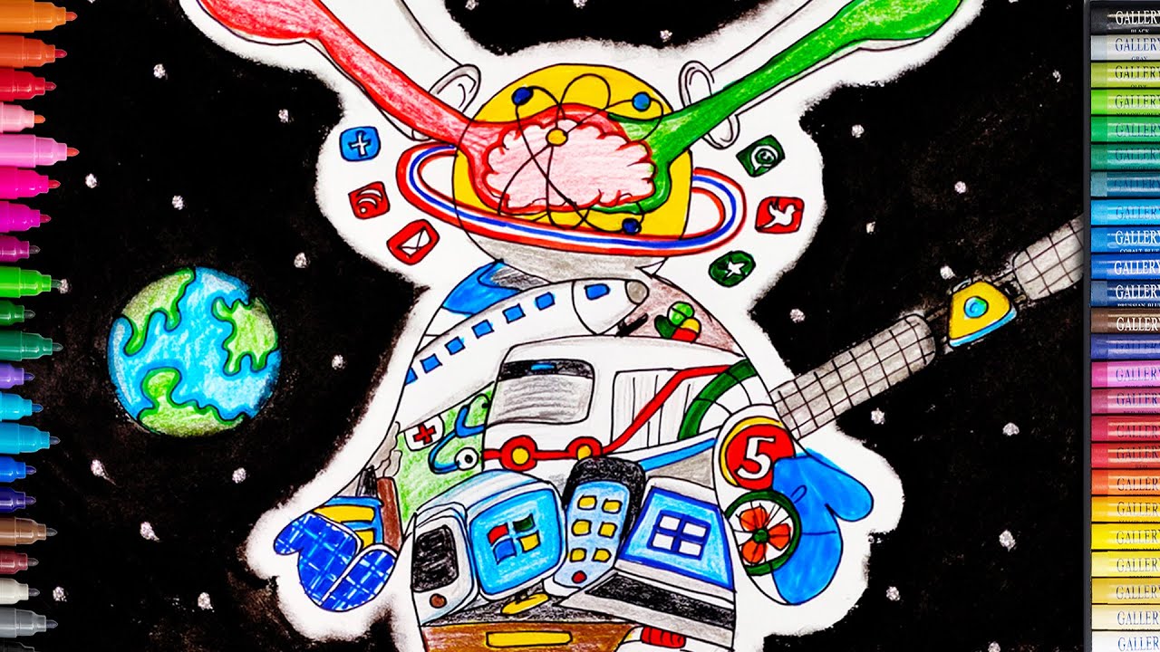 National Technology Day Poster Drawing | Digitalisation in daily life Poster | Digital India Drawing
