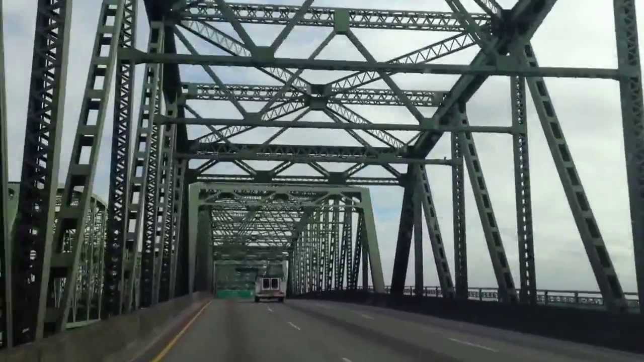 Crossing the Interstate bridge on Columbia River between Oregon and Washington states on I-5 freeway