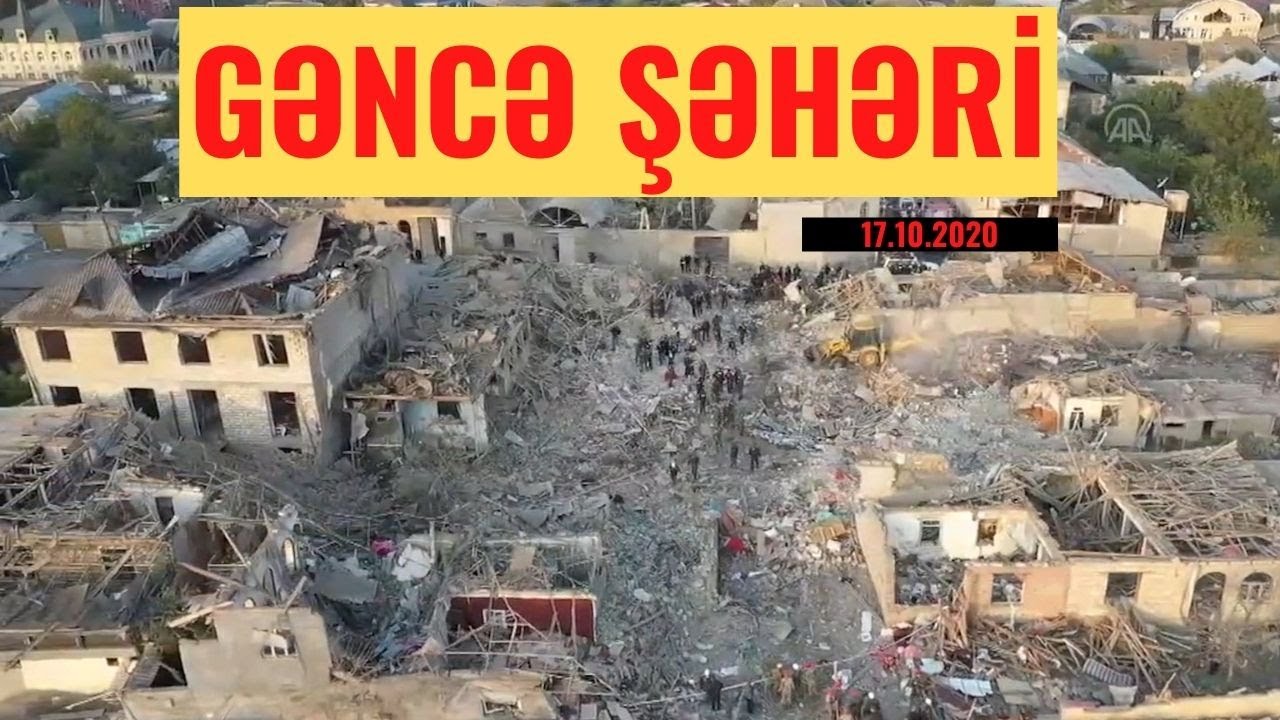 Gəncə şəhəri | Erməni terroru | Raket zərbəsi ilə dağılmış həyət evləri | 17.10.2020