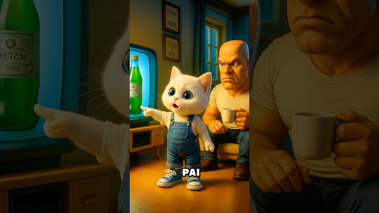 Gatinho fofo quer bebida da tv