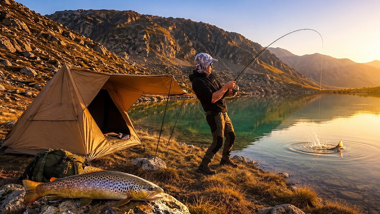 Solo Camping and Fishing at a Remote Mountain Lake | Catch & Cook