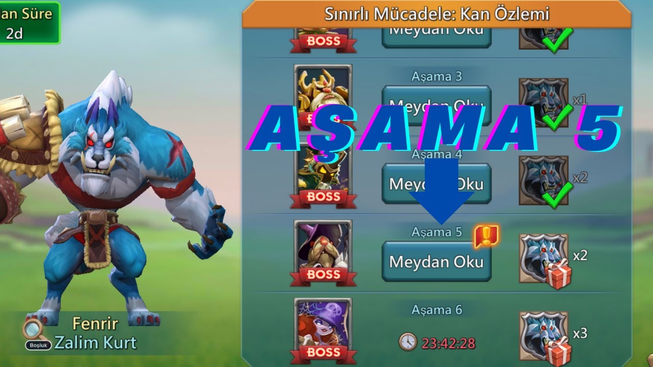 ZALİM KURT AŞAMA 5 - LORDS MOBİLE - SINIRLI MÜCADELE KAN ÖZLEMİ - FENRİR #lordsmobile