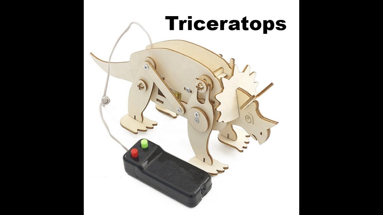 DIY STEM Wooden Electronic Triceratops Science Educational Kit Experiment Material Remote Control