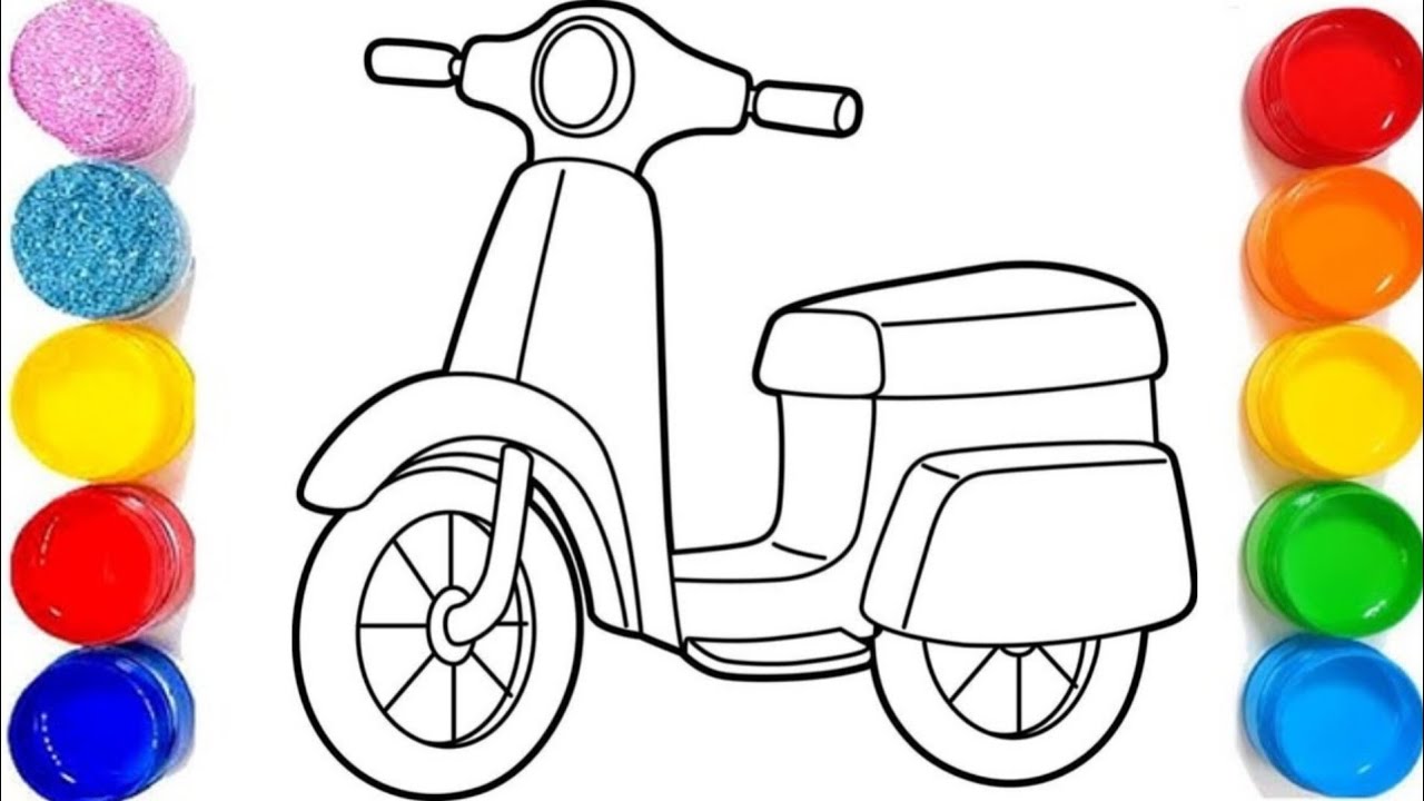 How To Draw scooter Drawing For Kids | Scooter Drawing Step By Step | Yellow scooter drawing easy 