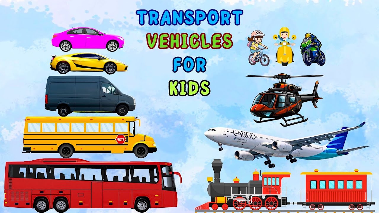 Learn Transport Vehicles, Kids Educational, School Bus, Trucks, Cars, Airplane, Preschool Learning