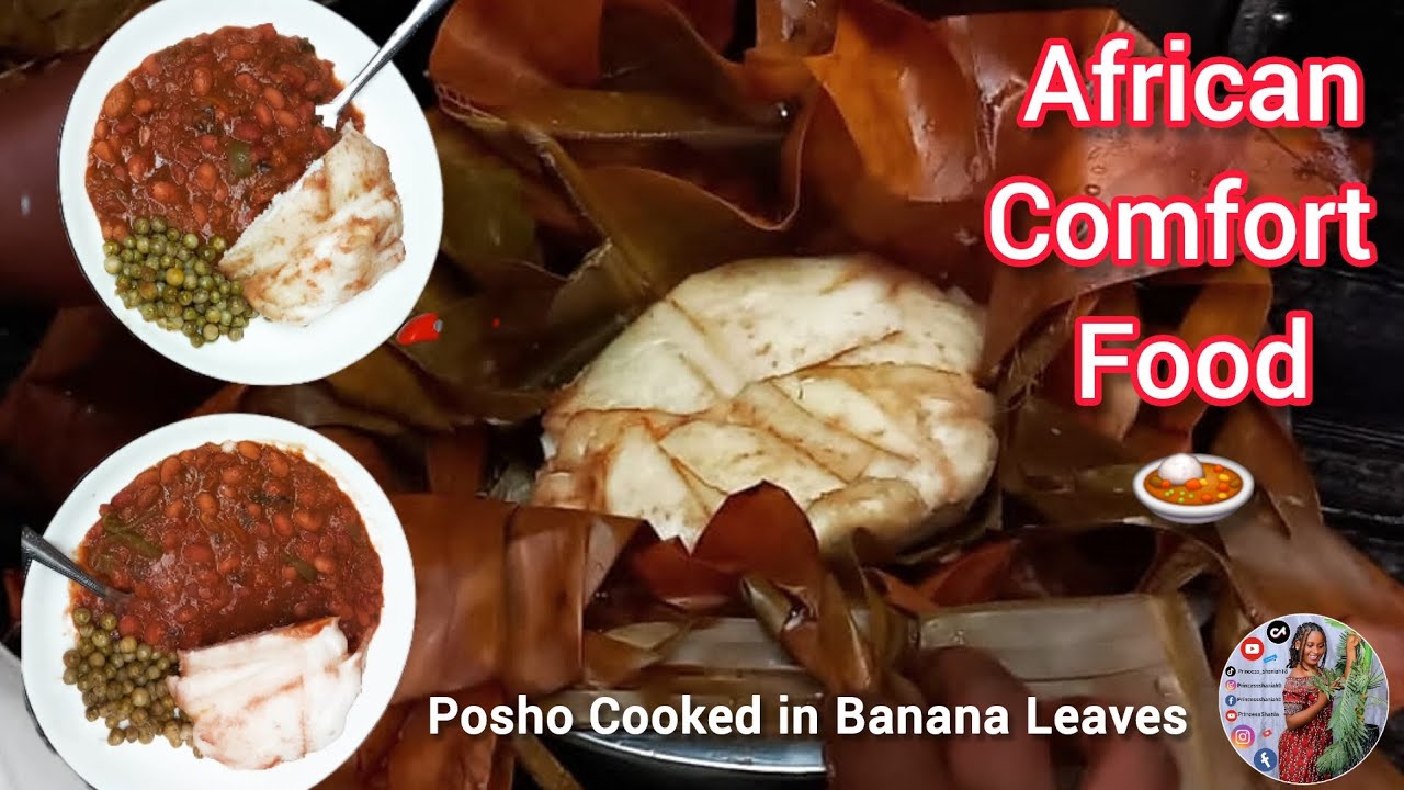 Traditional African Beans and Posho in Banana Leaves