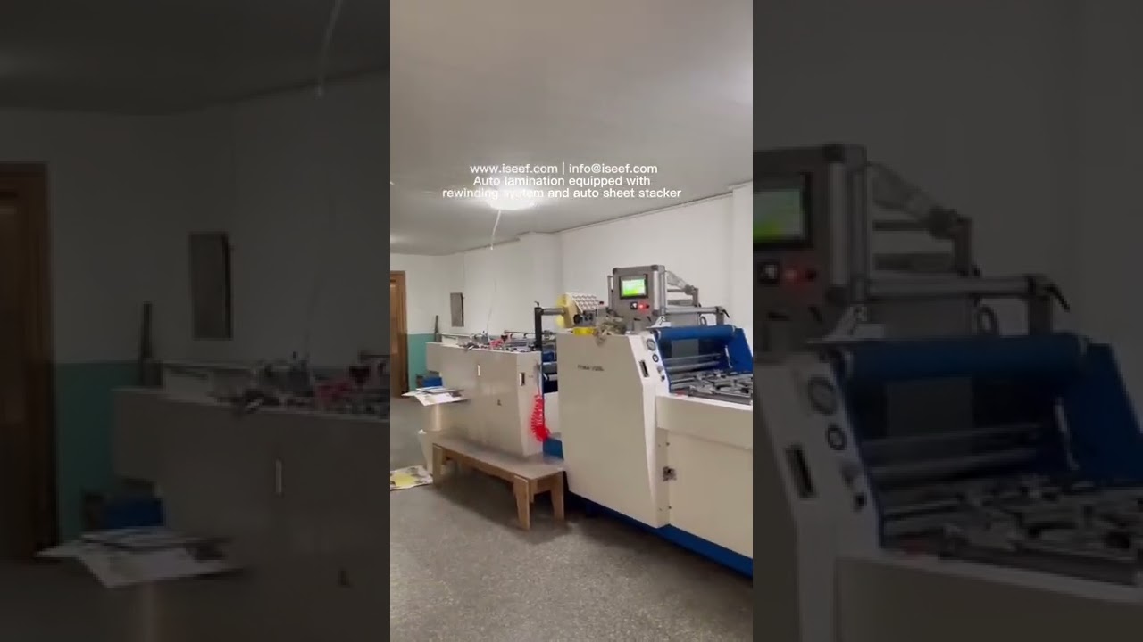 auto lamination machine equipped with both rewinding device and auto stacker for multi-purpose