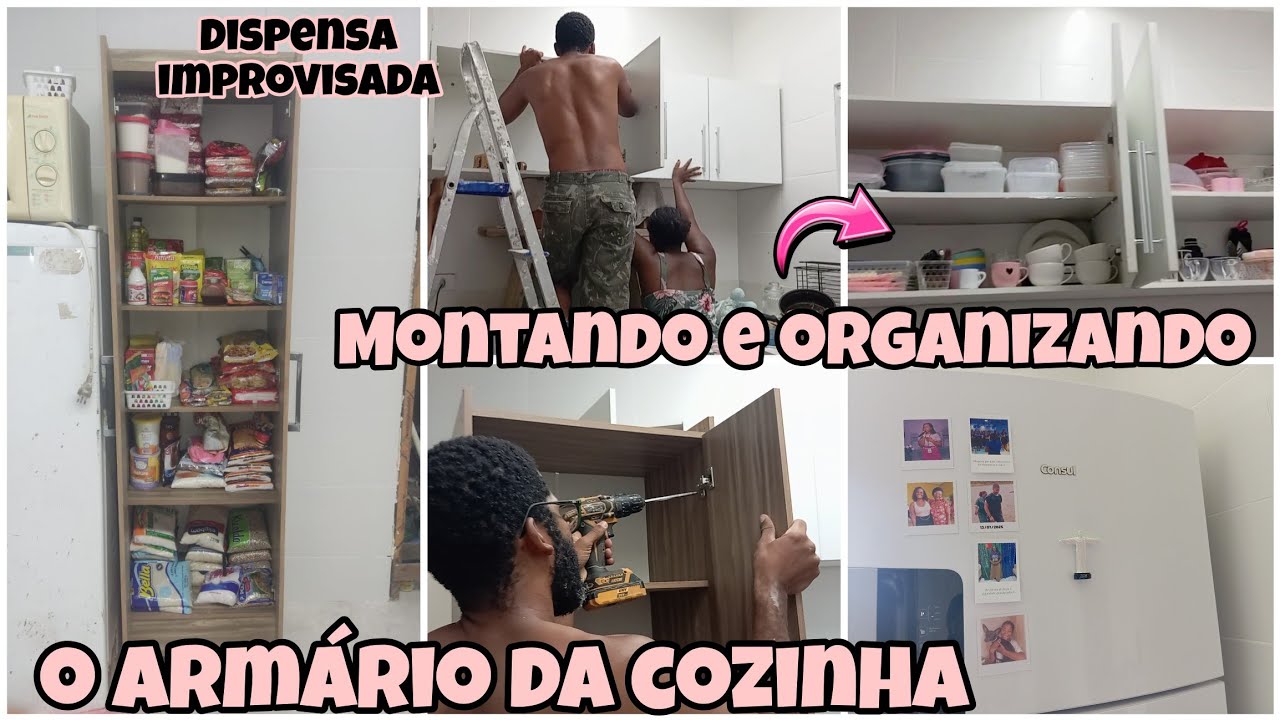 Montagem e organização do armário aéreo da cozinha+Organizando a dispensa improvisada|Vlog de rotina