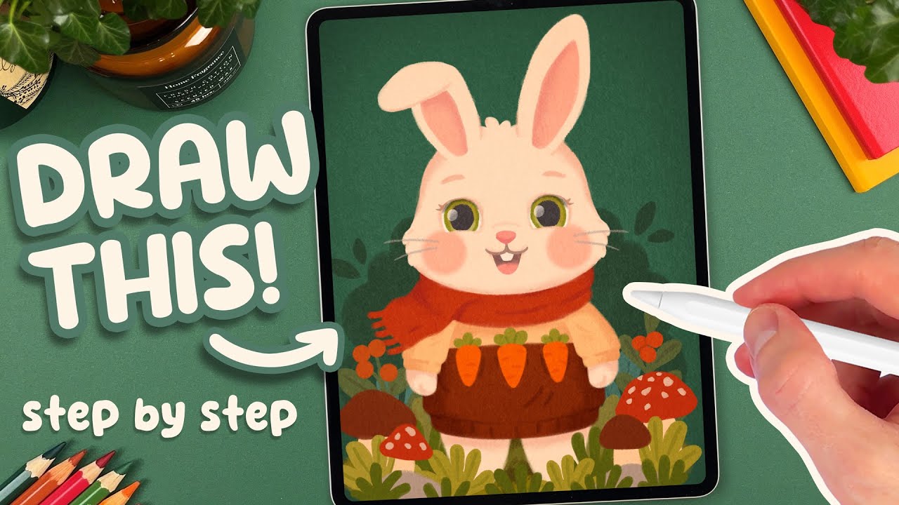 PROCREATE Tutorial for Beginners - How to Draw a Cute Bunny (FREE Sketch & Brushes)