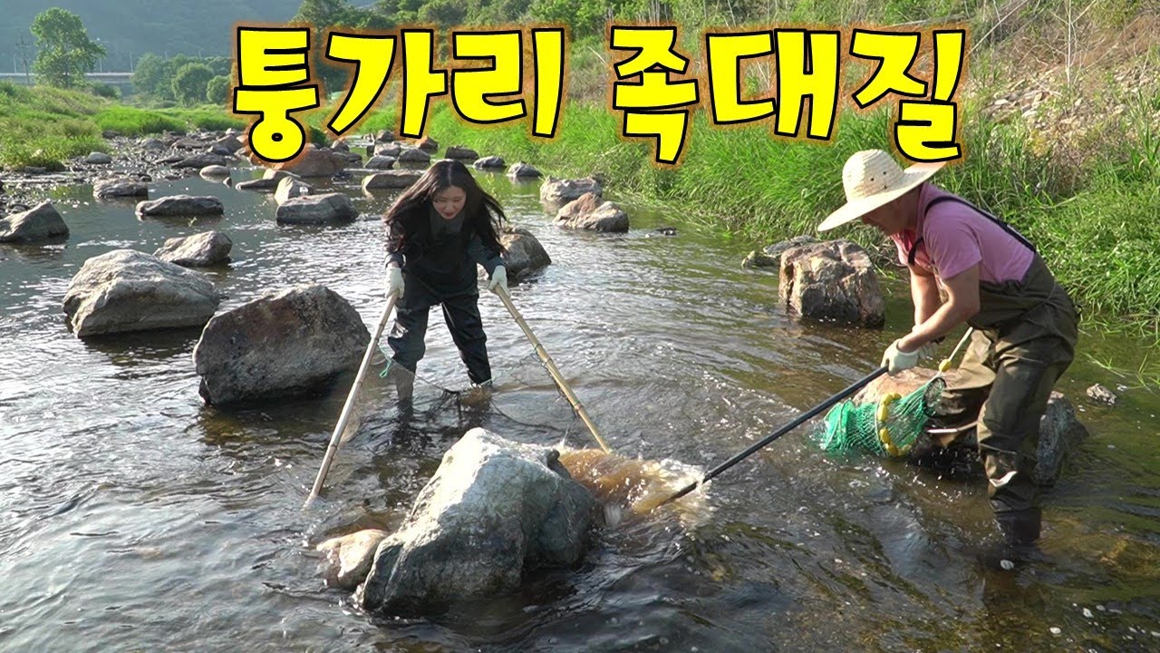 가뭄으로 물 빠진 계곡에서 퉁가리 잡아 맛있는 매운탕 끓여 먹어보자~!! ( 퉁가리 매운탕 ) 야외 계곡 천렵