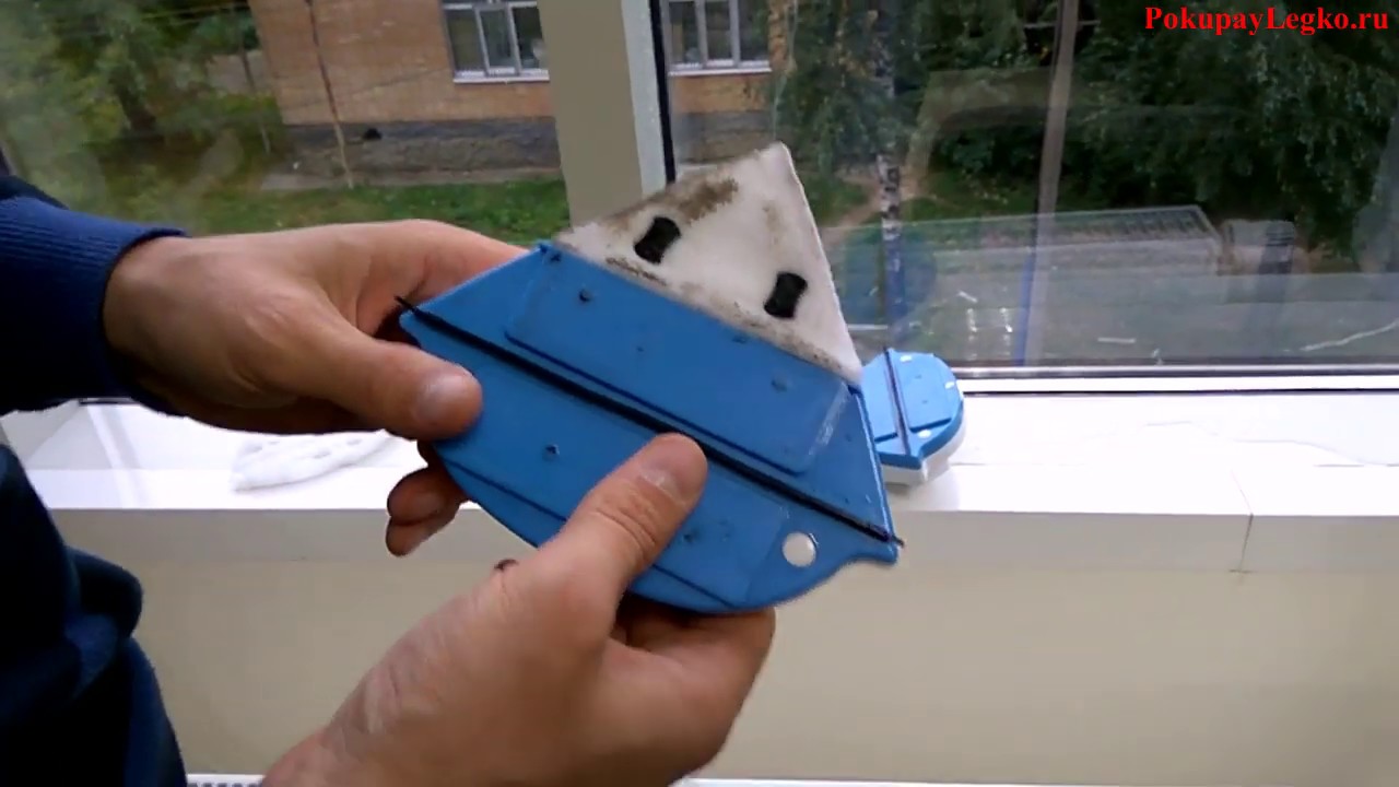 Видео обзор магнитной щетки для мытья стеклопакетов толщиной от 24 до 40 мм