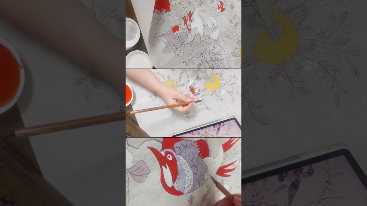 8폭화조도 : 화조도/ 민화그리기  #민화 #민화그리기 #화조도 #minhwa