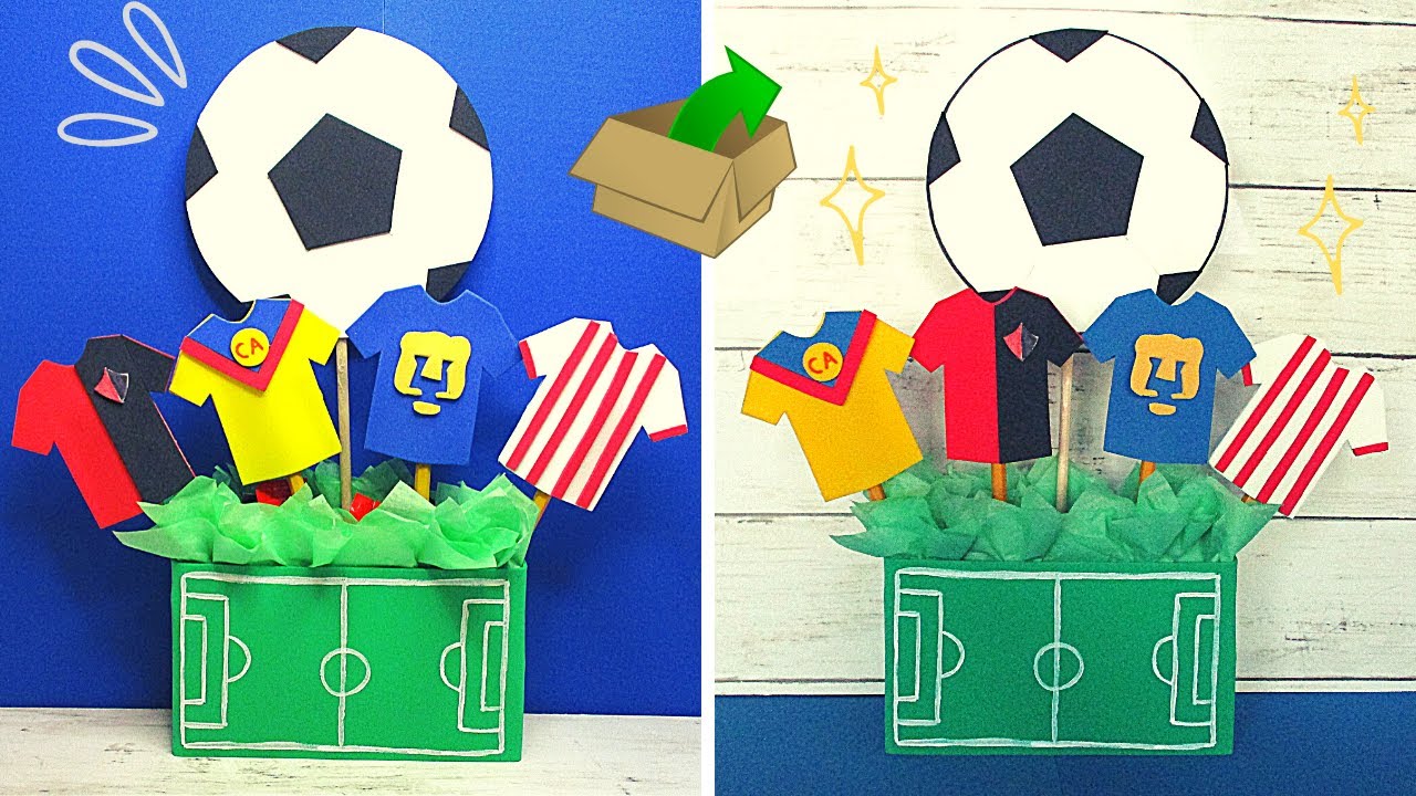 Centro de mesa de futbol con MATERIAL RECICLADO // REGALO económico para hombre // Regalo para papá