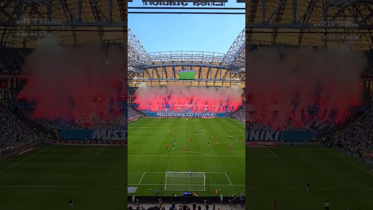 Lech Poznan choreography and pyro show at their home game against Widzew Łódź