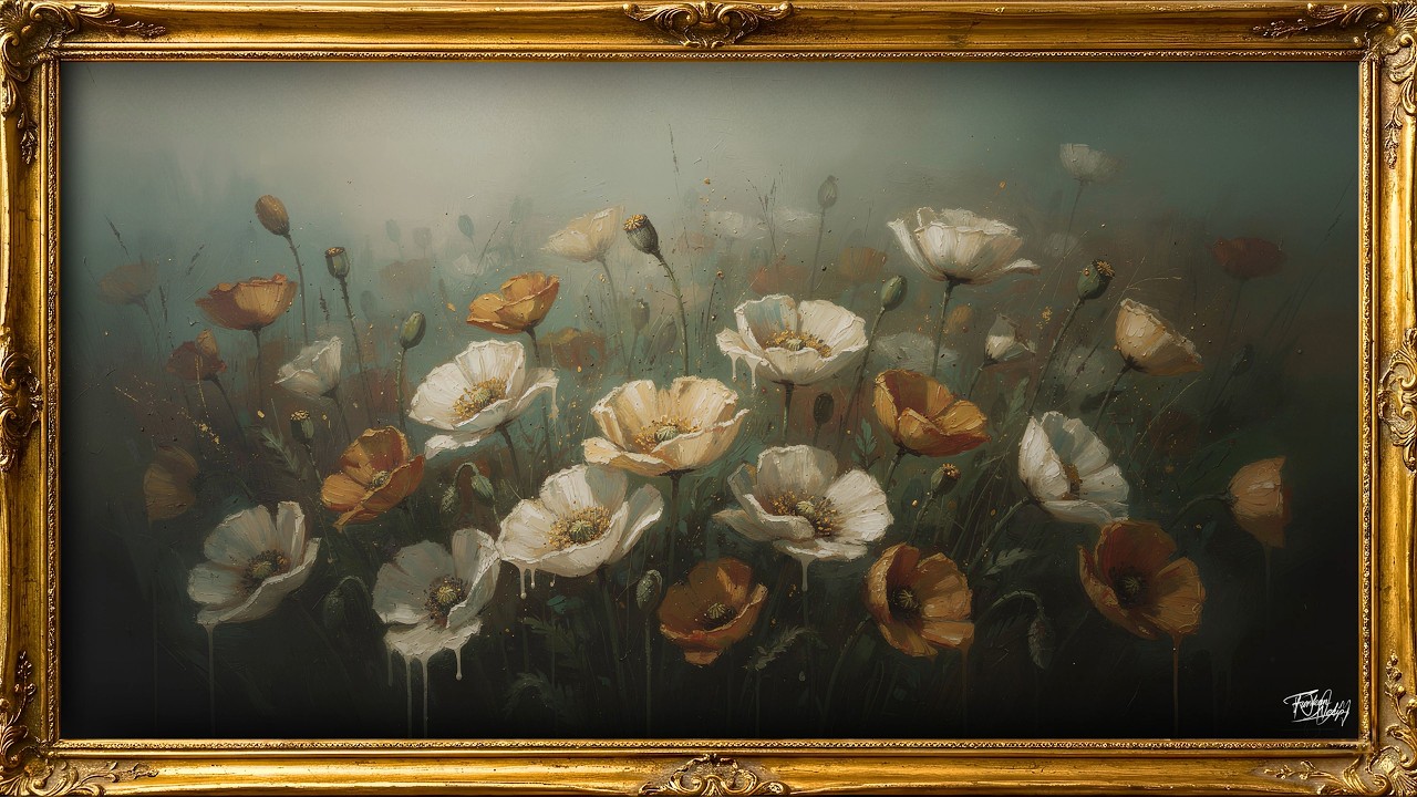 4K Frame TV Art Moody Poppies Vintage Oil Painting Frame tv