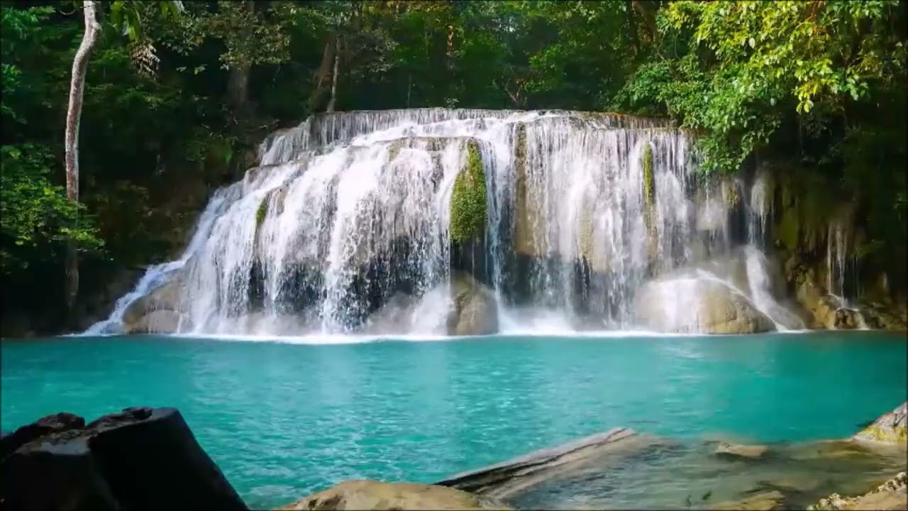gold framed vintage screensaver spring waterfall منظر طبيعي خلاب الربيع شلال