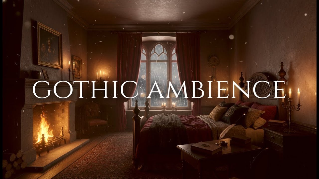 Cozy Gothic Bedroom Rainy Night 4K | Sleep & Focus