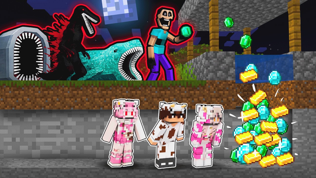 MOMON dan ADIK MOMON BANGUN SUMUR AJAIB UNTUK MONSTER  di MINECRAFT @MoociMiloMinecraft 