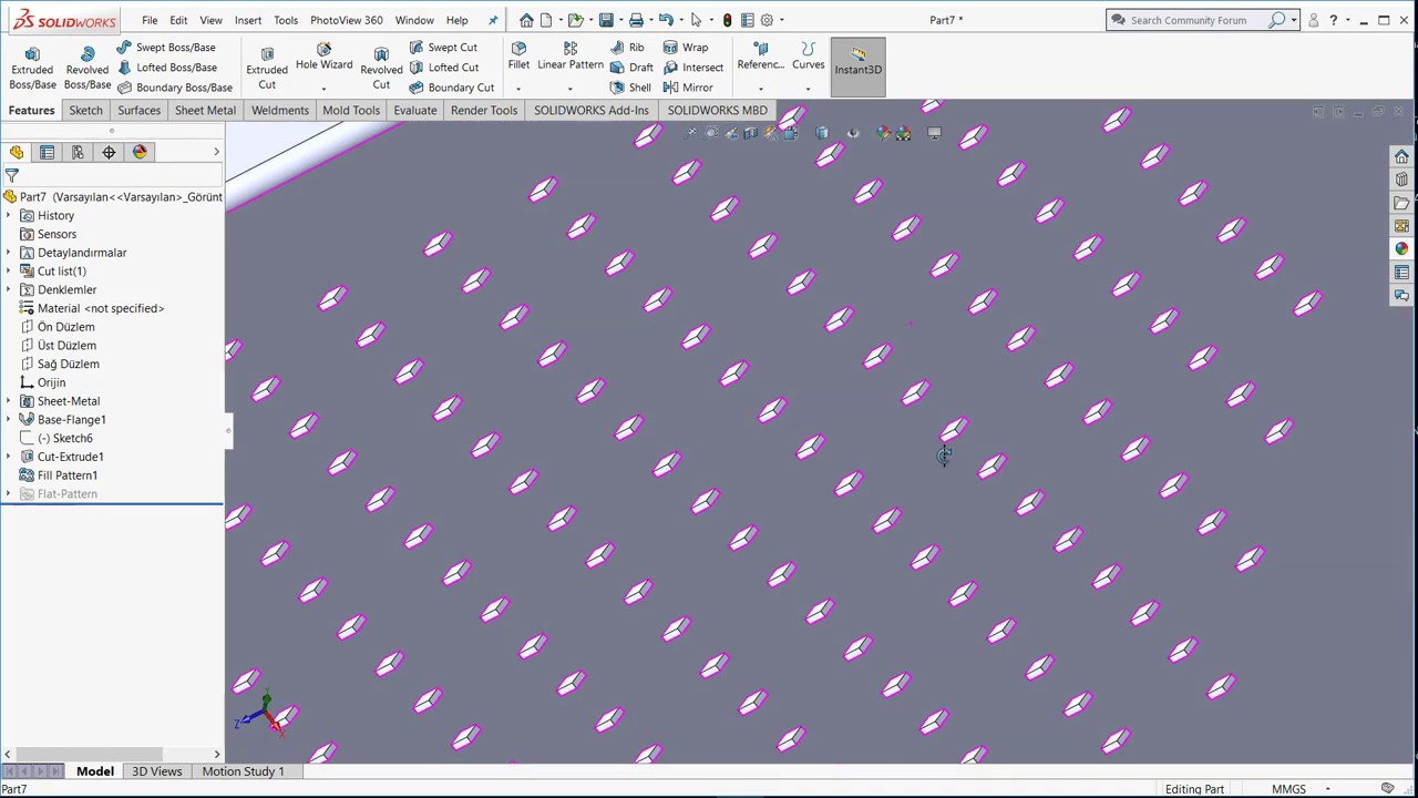 20-  Solidworks Eğitim - Fill Pattern- ( Dolgusal Çoğaltma ) Sheet Metal