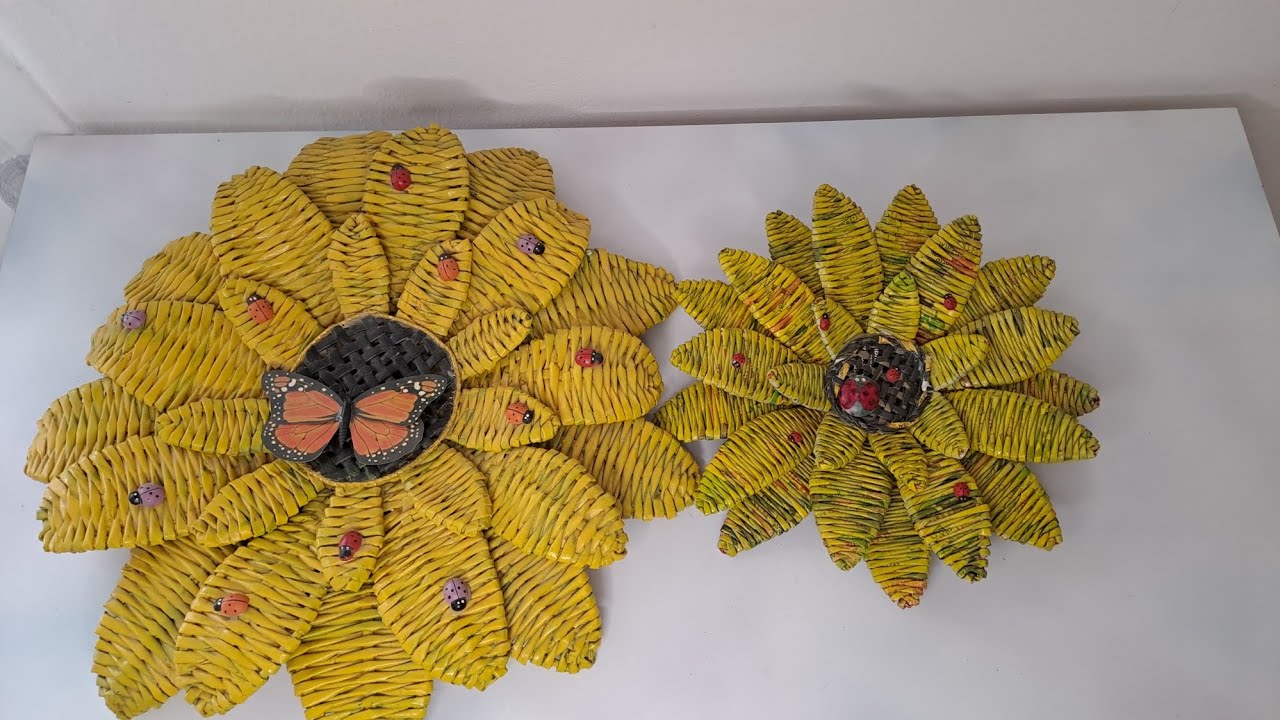 tutorial girasole 🌻 fatto con cannucce di carta (lulja e diellit 🌻 e ber me pipa gazete)
