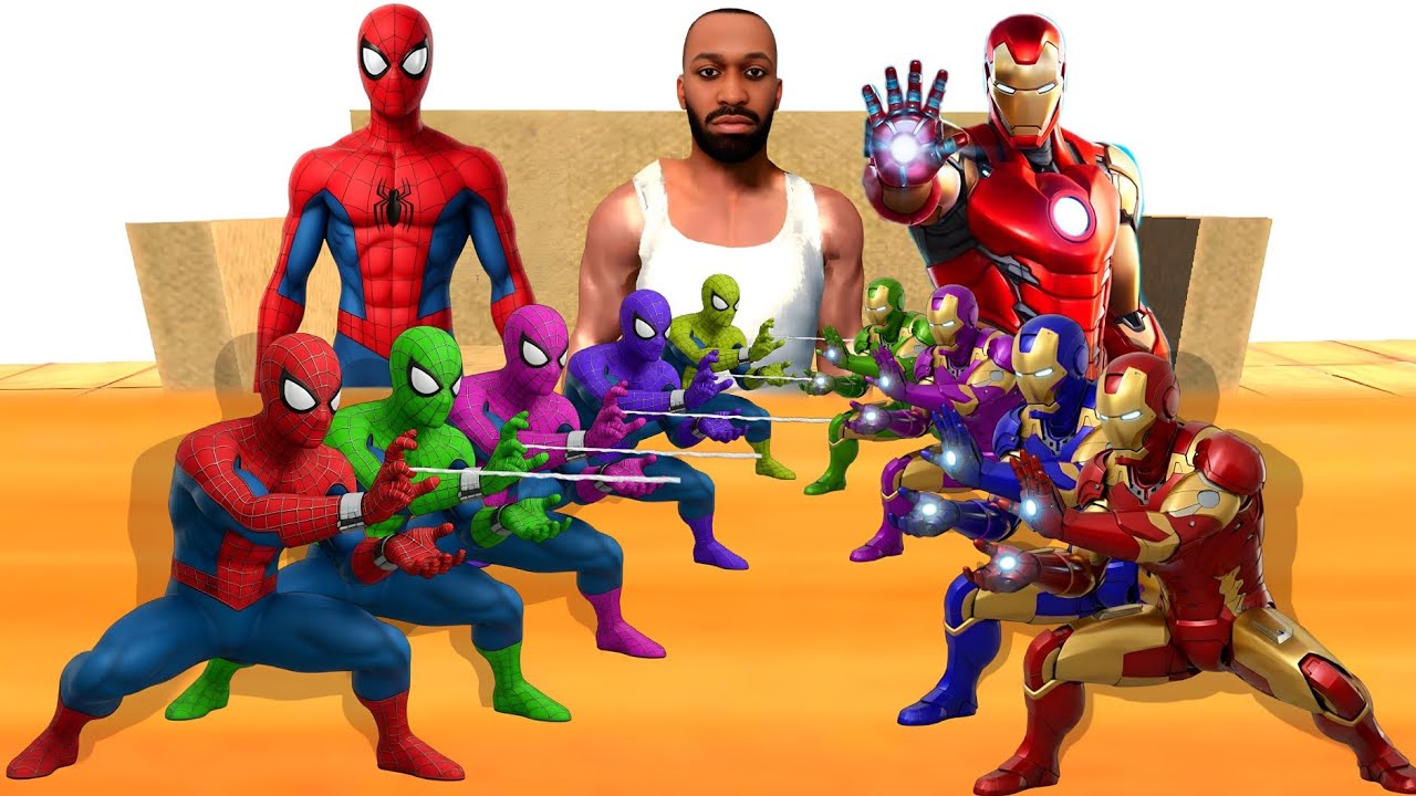 Tiny Colourfull Devil Spidermans VS Tiny Colourfull Iroman in Indian Bikes Driving 3D