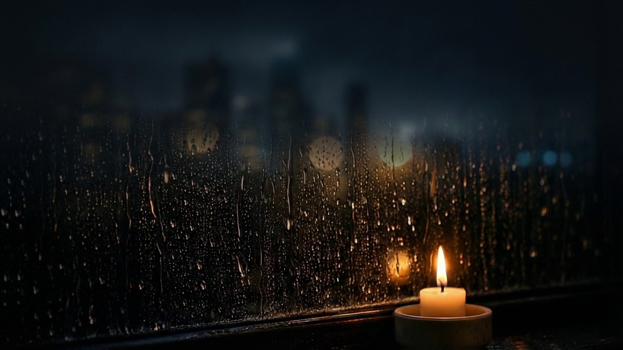 90 Minutes Rain on Window at Night with Candlelight 🌧️ Sleep Ambience 4K