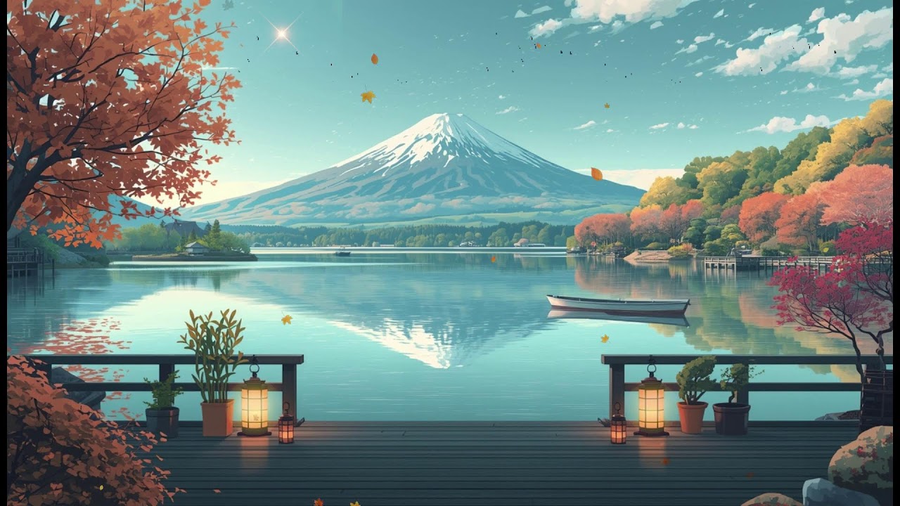 4K Ghibli Lofi Music 🎧 Cozy Autumn Ambience & Mt. Fuji View (Lake Kawaguchi Focus/Study)