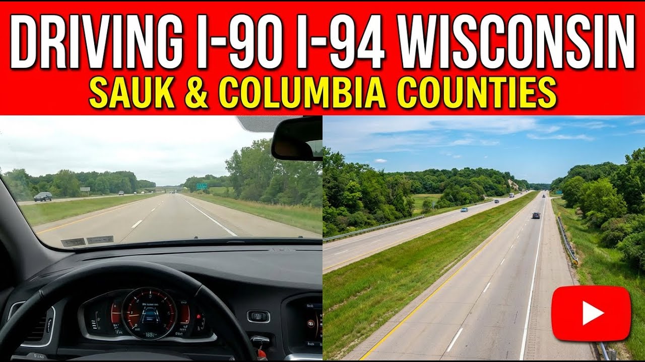 Driving on Interstate 90 - Interstate 94 in Wisconsin - Sauk & Columbia Counties