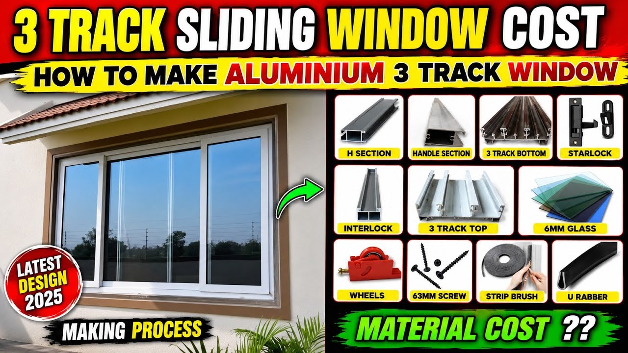 How To Make Aluminium 3 Track Window || Aluminium Window Material List With Price || price per kg