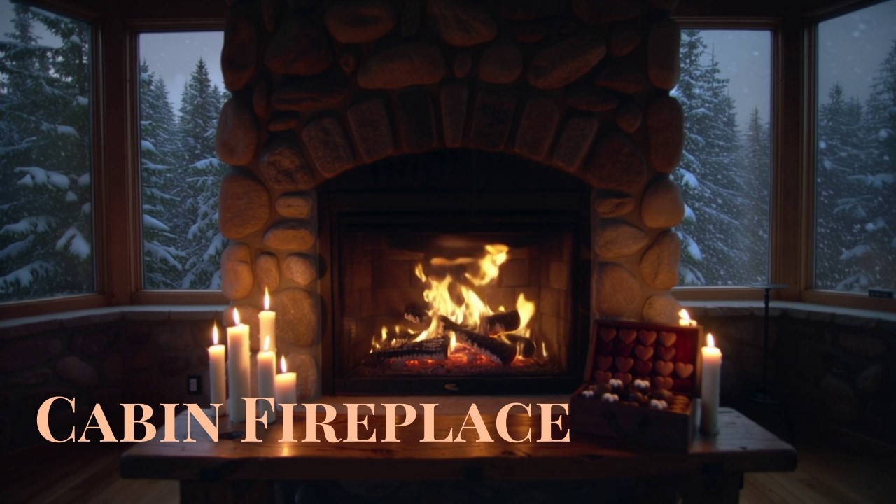 Cozy Winter Cabin Fireplace ❄️ Snowfall & Candlelight Ambience