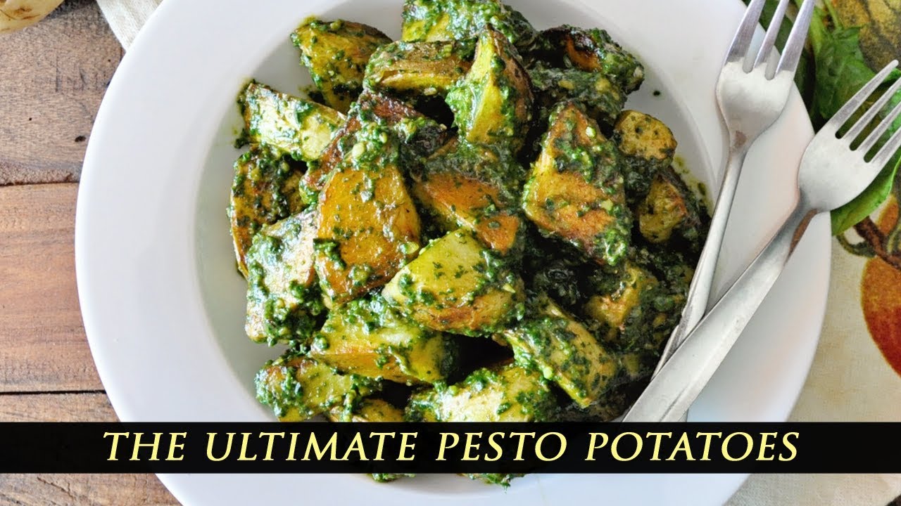 Roasted Spanish Potatoes with Spinach Pesto