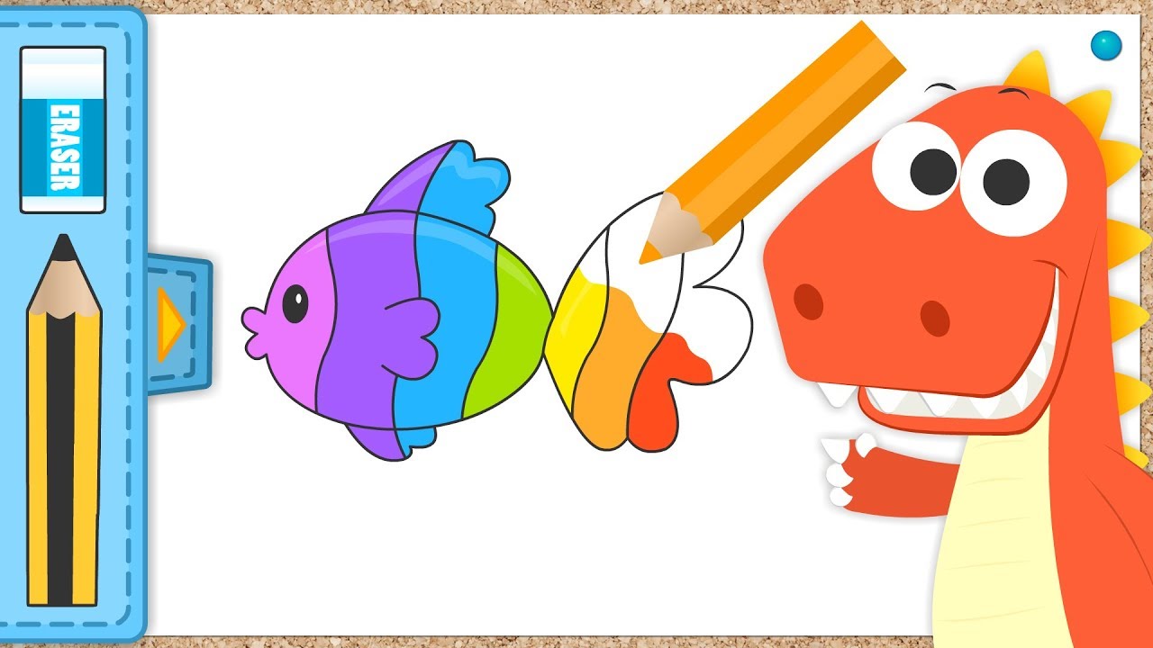 Aprende a colorear un Pez Arcoiris con Eddie | EDDIE: el dinosaurio colorea un Pez Multicolor