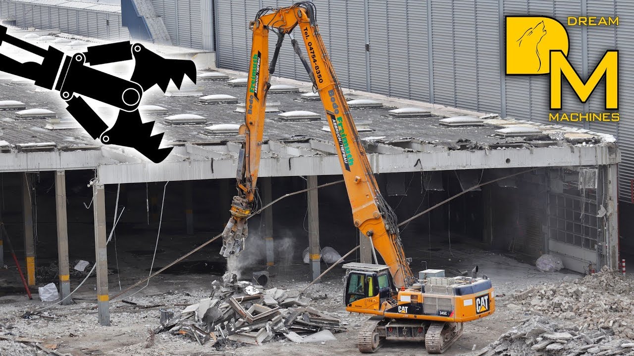 CATERPILLAR 345C LONGFRONT BAGGER ABBRUCH BAUSTELLE AM FLUGHAFEN HAMBURG ✈ DREAM MACHINES