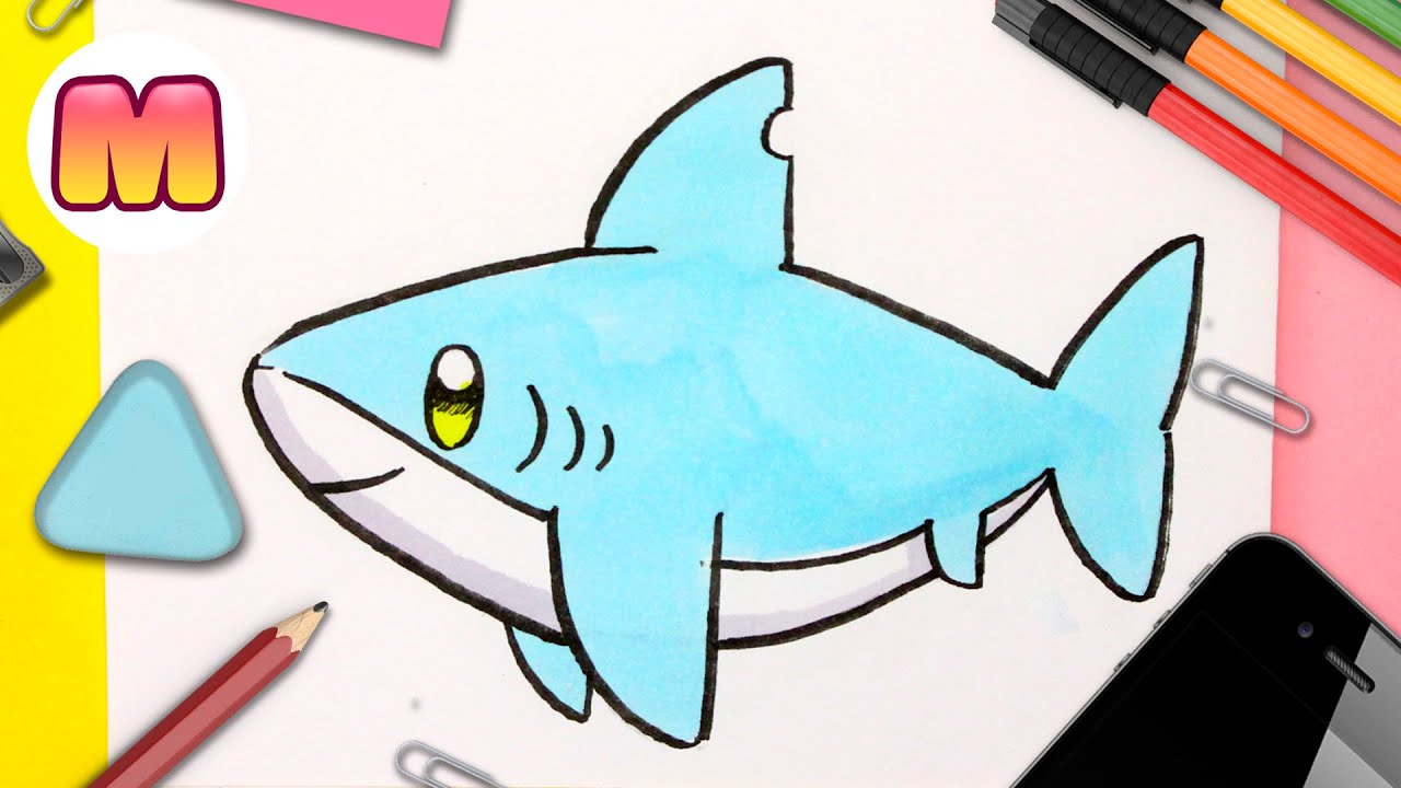COMO DIBUJAR UN TIBURON KAWAII - Dibujos kawaii faciles - Como dibujar animales kawaii