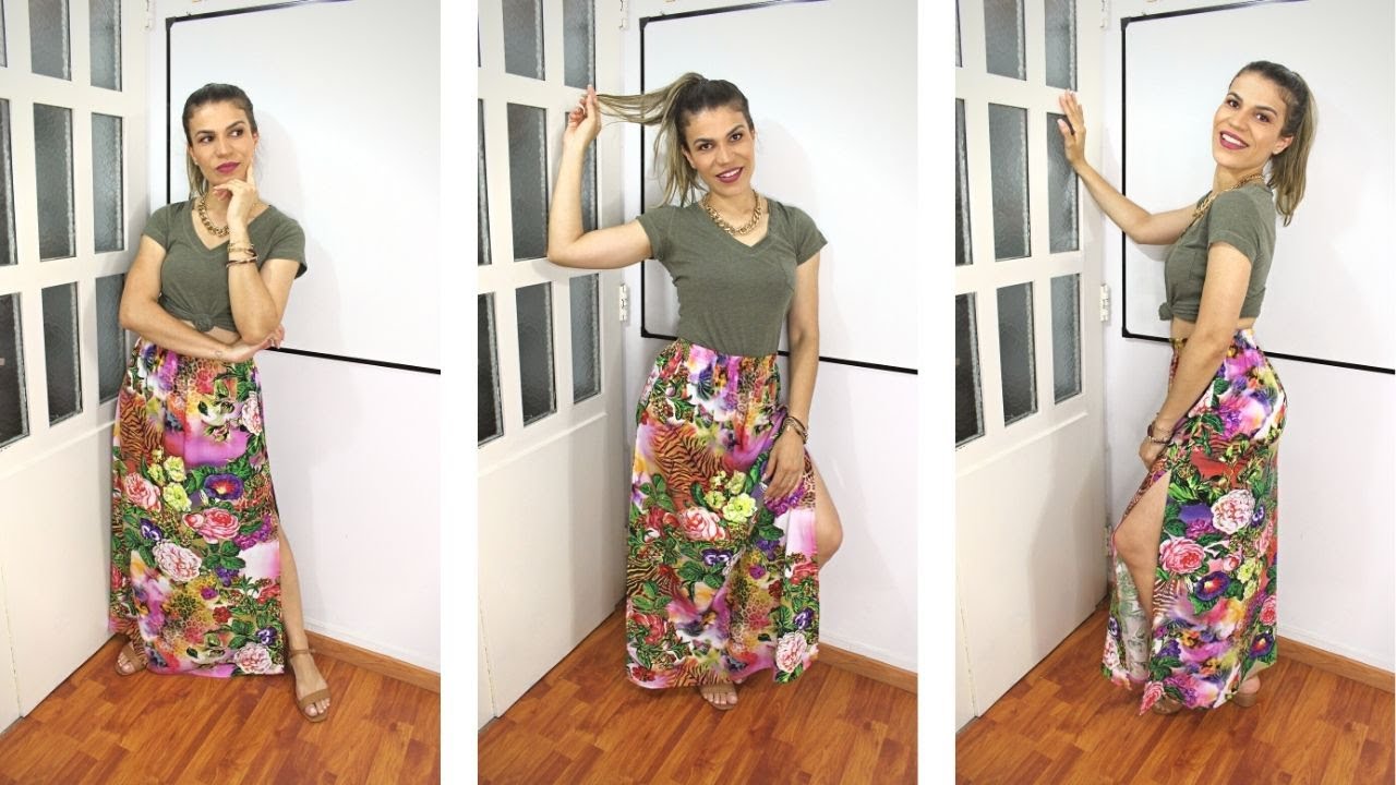 Saia longa com fendas e elástico na cintura TUTORIAL