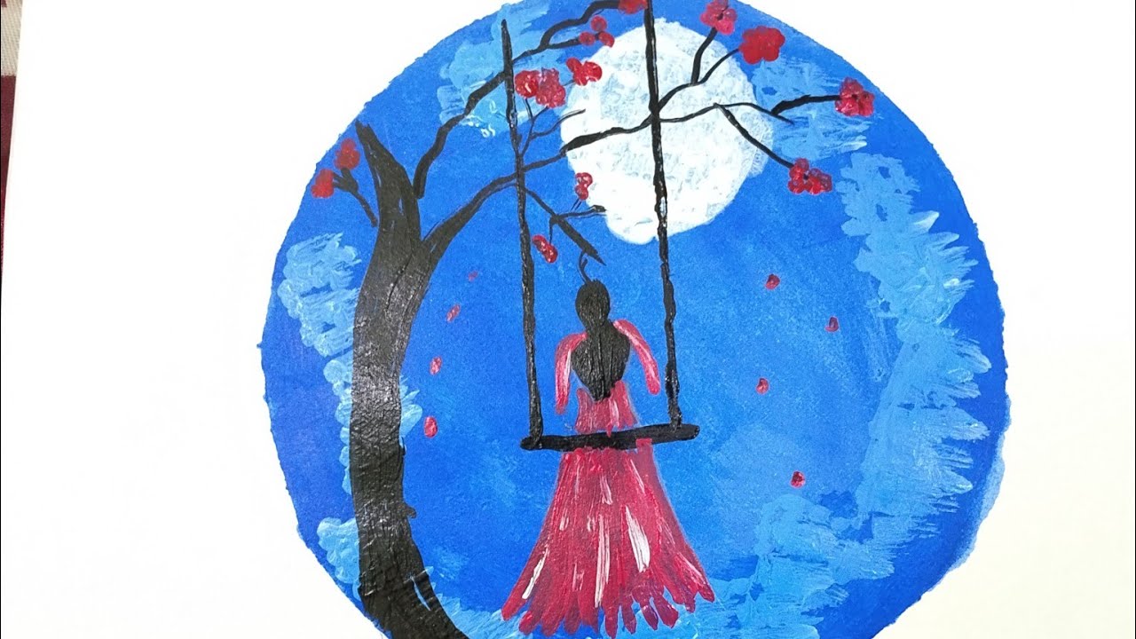 #nightview#treeart#swingart#girlonswing#nightscenery#natureart#creativeart#artideas#moonlightscene