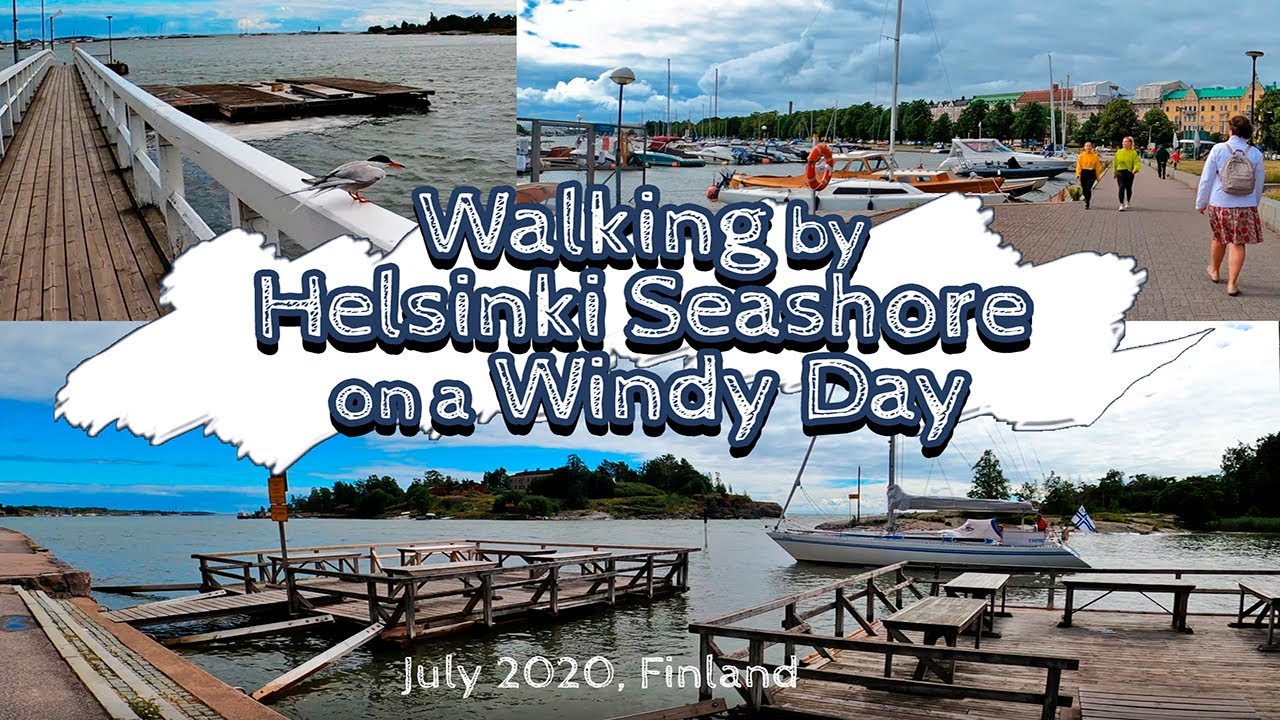Walking by Helsinki Seashore on a Windy Day, July 2020, Finland [4K]