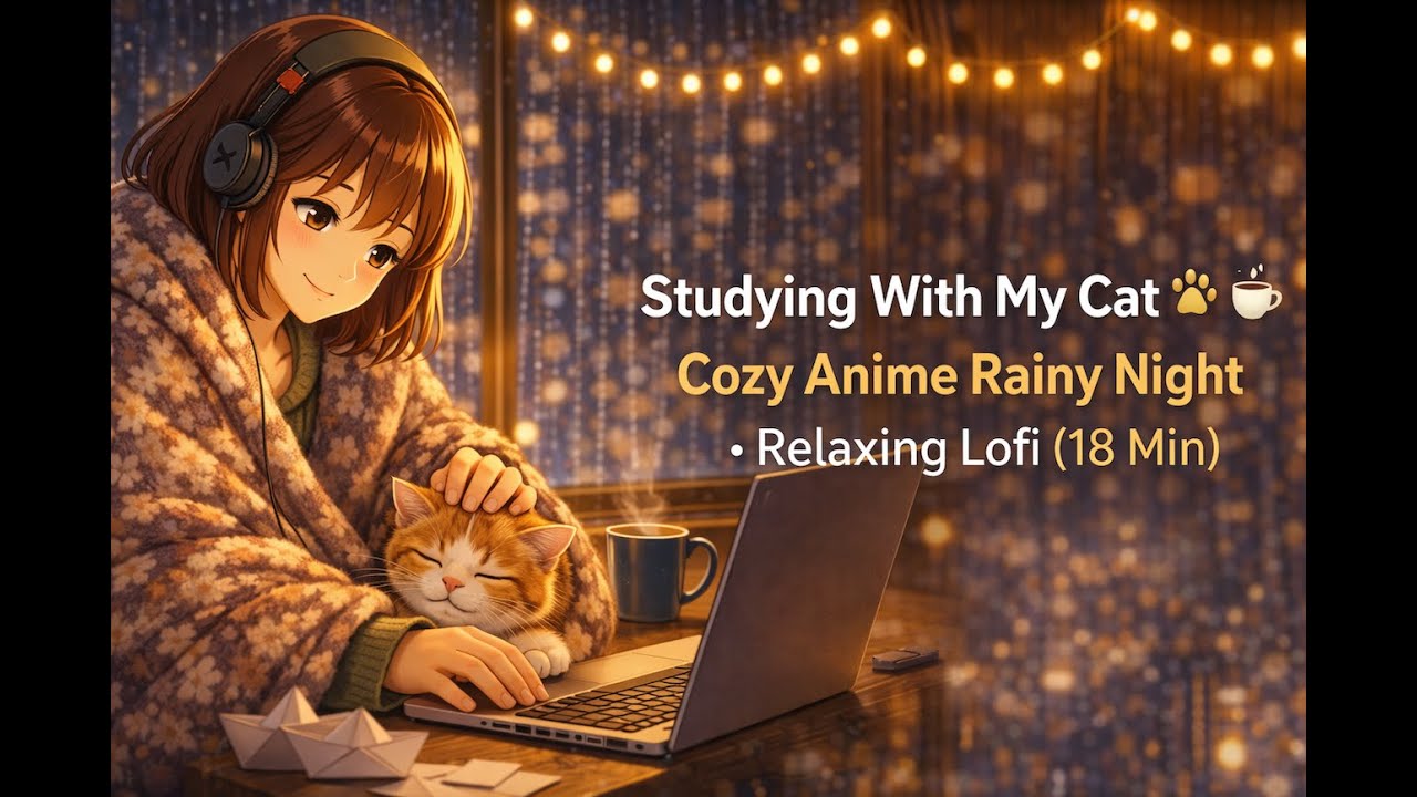 Studying With My Cat 🐾☕ | Cozy Anime Rainy Night • Relaxing Lofi (18 Min)