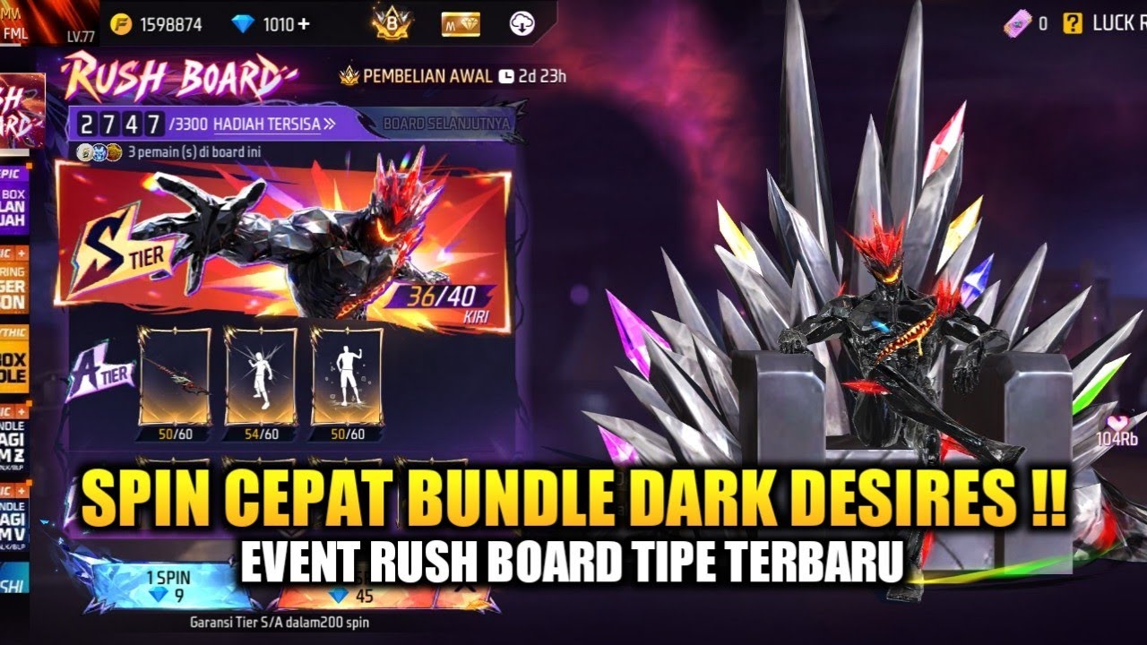SPIN BUNDLE DARK DESIRES EVENT RUSH BOARD FF TERBARU! WAJIB PUNYA ITEM INI DI AKUN UTAMA