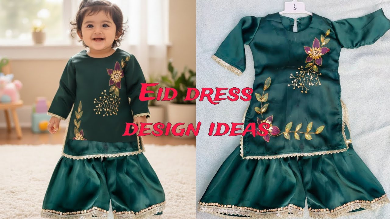 ✨ Elegant Kids Eid Dress Design | Hand-Painted Luxury Outfit for Little Princess