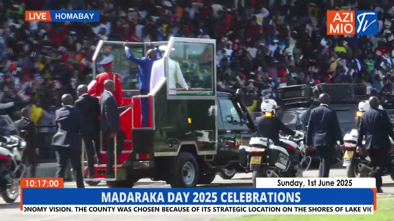 Ruto enjoys MAJESTIC welcome at Raila Odinga Stadium in Homabay for HISTORIC Madaraka day Fete